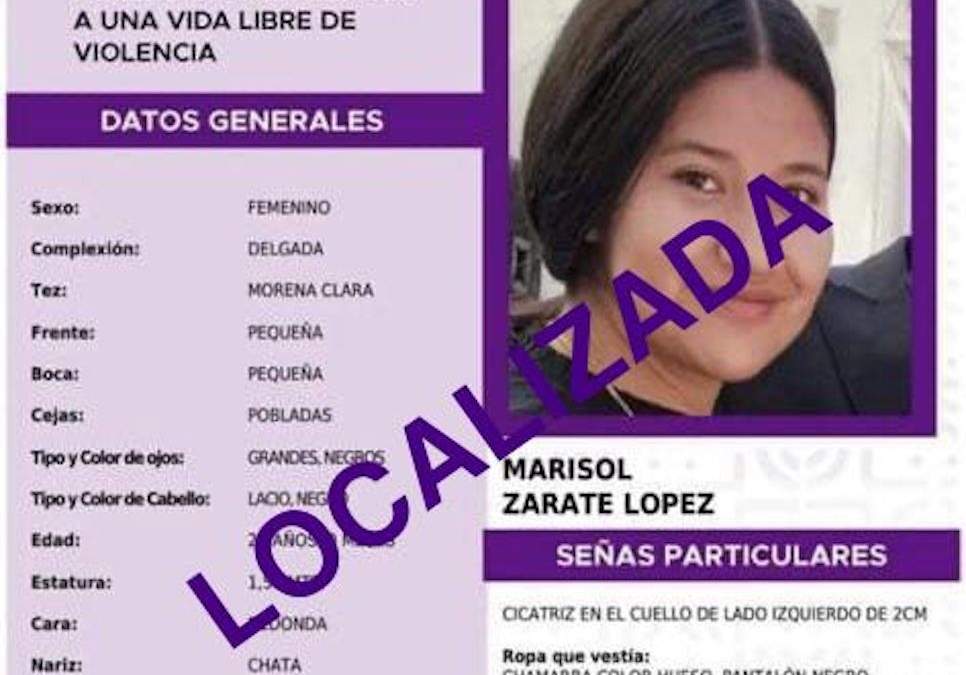 Ficha de localización de Marisol Zárate López