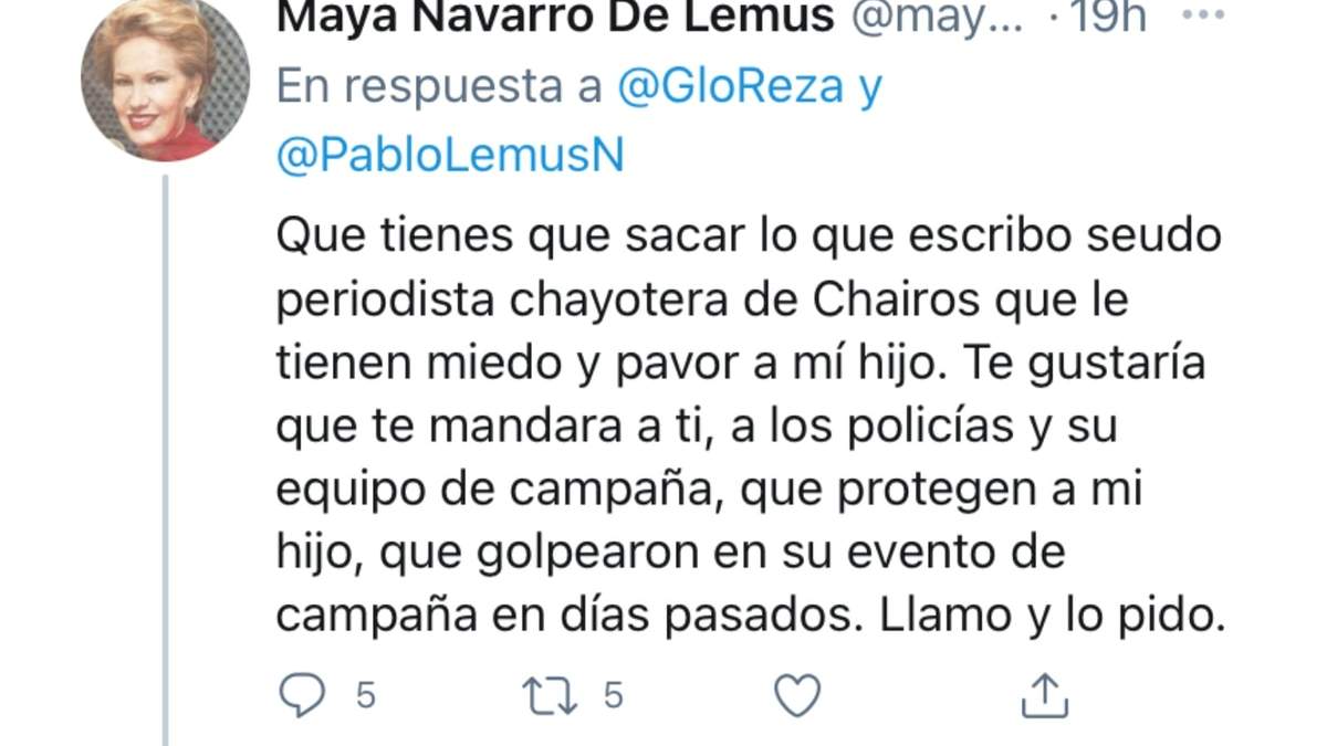 Amenazas de la usuaria de Twitter Maya Navarro de Lemus