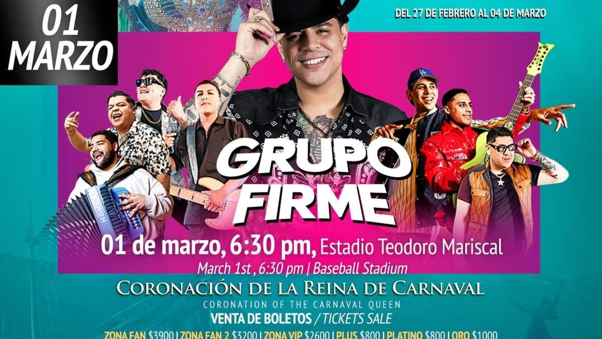 El cartel que anunciaba la presentación de Grupo Firme en el Carnaval Mazatlán