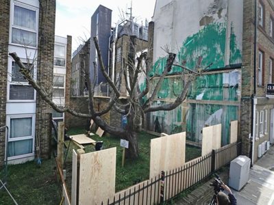 Mural de Banksy con árbol es cubierto tras aparente vandalismo