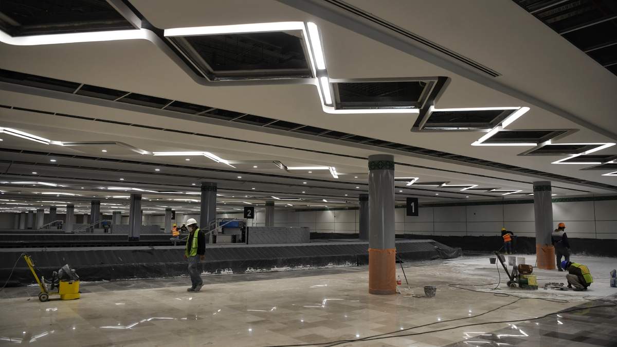 Trabajos en la construcción de la Terminal Aérea del Aeropuerto Internacional Felipe Ángeles
