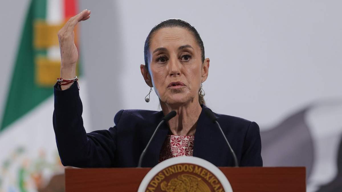 La presidenta Claudia Sheinbaum en la conferencia matutina de este martes 8 de julio de 2025 en Palacio Nacional