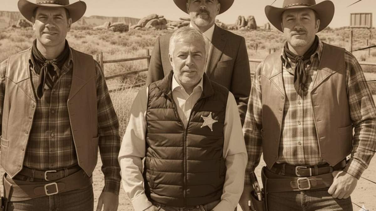Facundo correa Llano, Alfredo Cornejo, Ulpiano Suarez y Luis Petri en modo western.