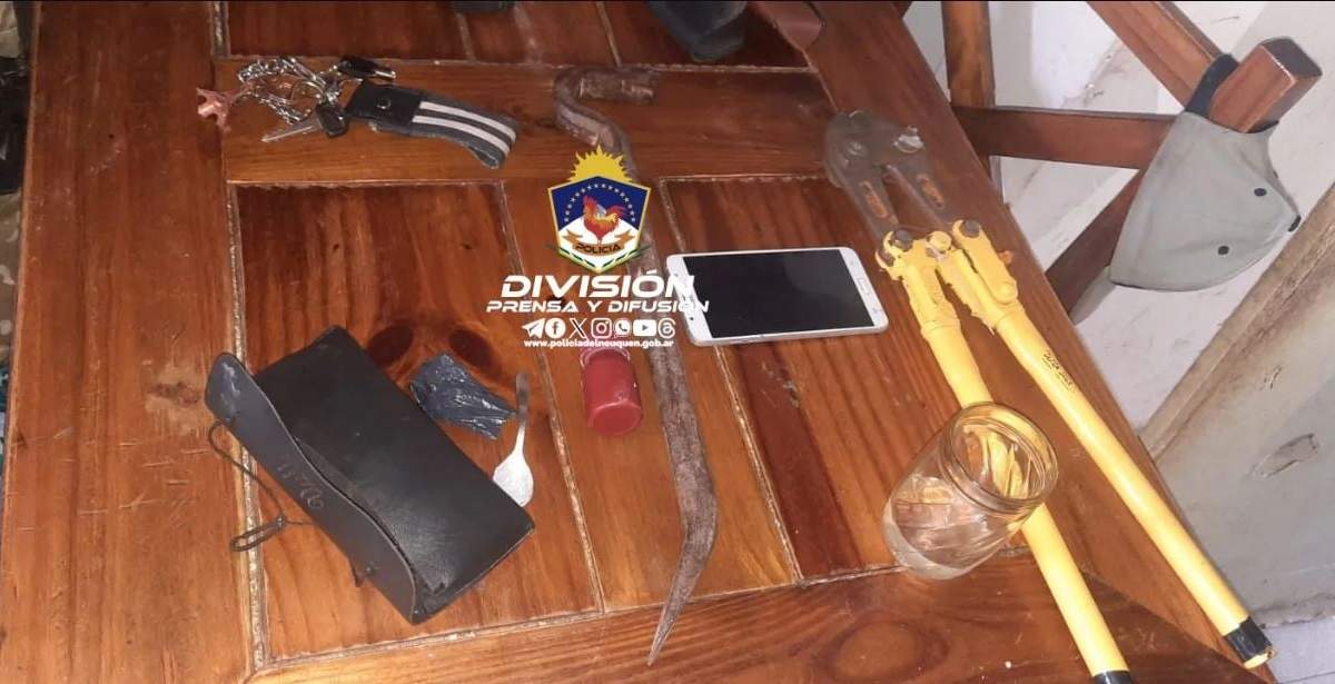 Parte de los elementos secuestrados por los policías en los allanamientos. Fuente: (Policíaa de Neuquén)