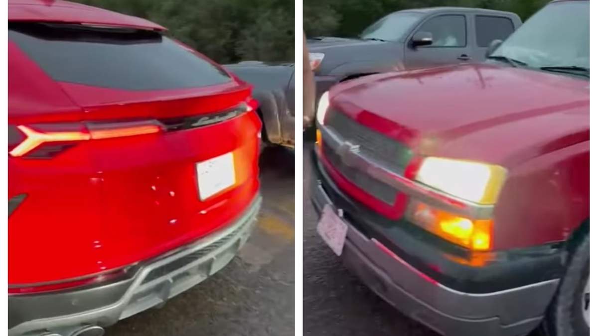El Lamborghini Urus y la camioneta que lo habría chocado