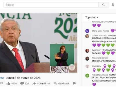 Protesta feminista y de apoyo a AMLO inunda transmisión virtual de la mañanera