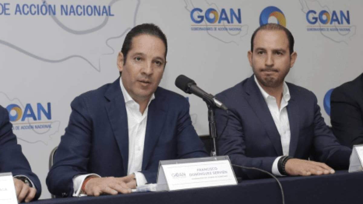 Francisco Domínguez y Marko Cortés, en una reunión de gobernadores de Acción Nacional de abril de 2020