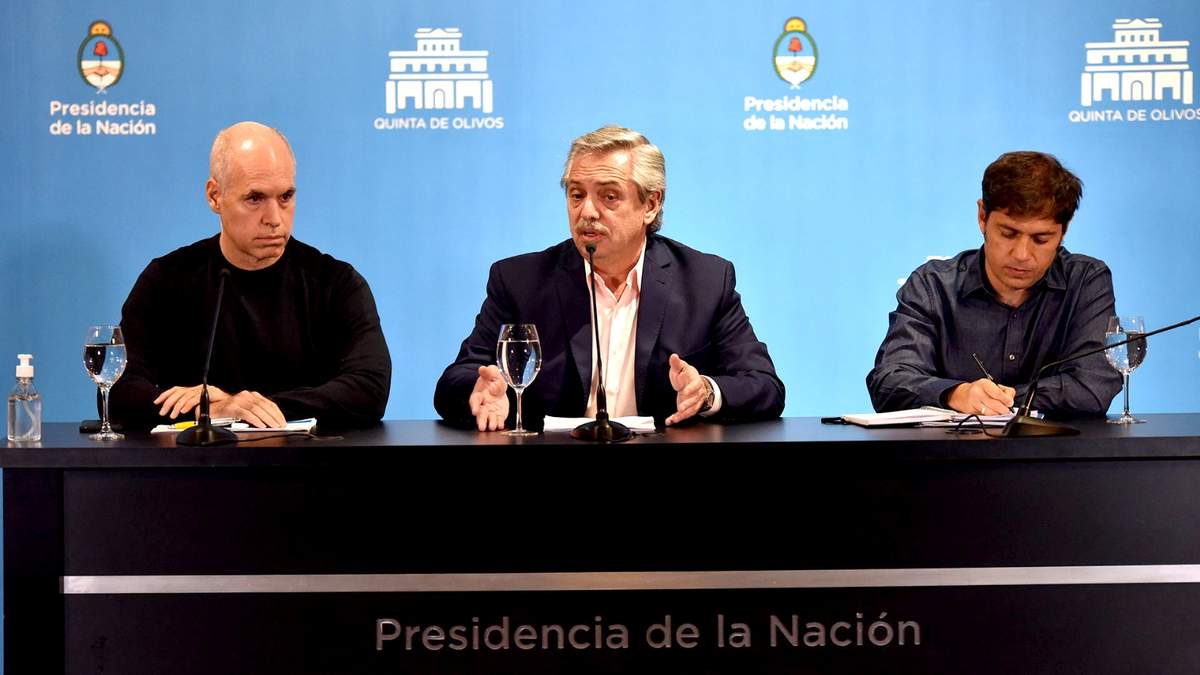 Alberto Fernández con Axel Kicillof y Horacio Rodríguez Larreta. Fuente: (Twitter)