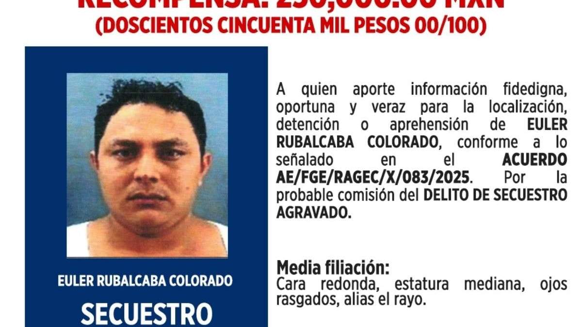 Fiscalía de Tabasco ofrece recompensa a quien otorgue información relacionada con Euler Rubalcaba Colorado, presunto integrante de La Barredora, quien se fugó del penal de Cárdenas con apoyo interno