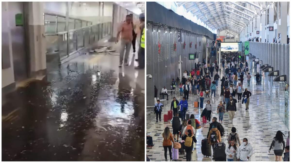 Una inundación por la fuga de aguas negras en un pasillo del AICM y la Terminal 1 de ese aeropuerto