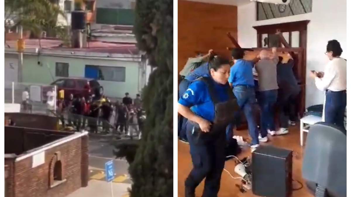 El grupo de choque y los socios intentando evitar su ingreso