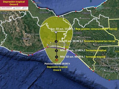 Primera tormenta tropical del sexenio: la depresión tropical Once-E se convertiría en Kristy
