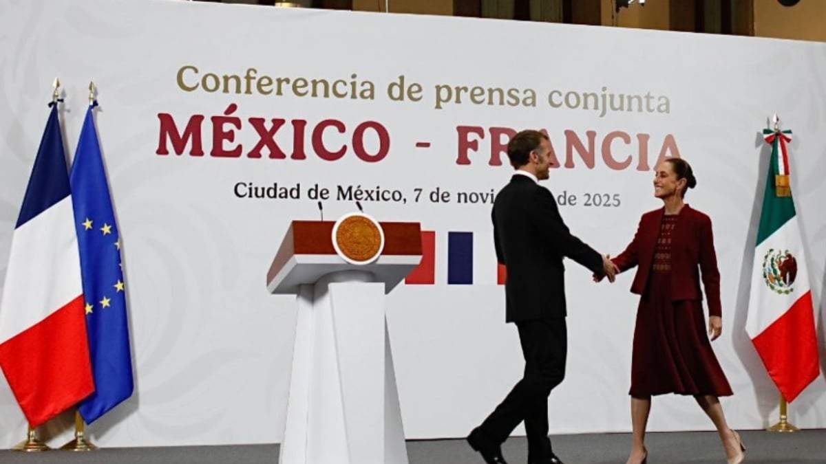 Emmanuel Macron y Claudia Sheinbaum en Palacio Nacional