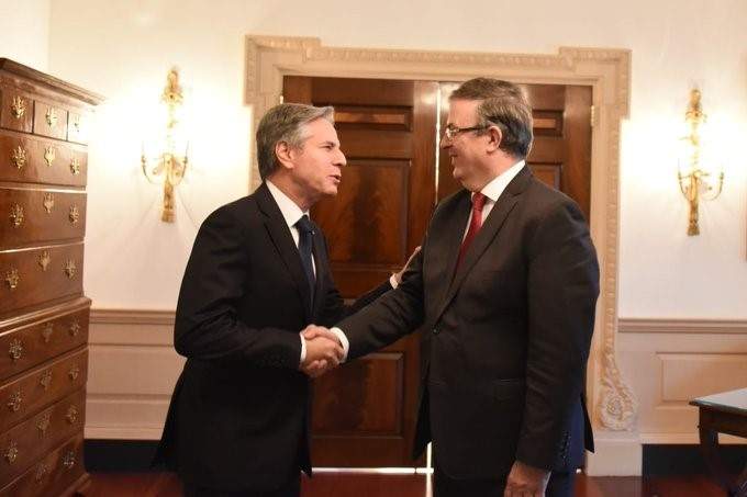 El canciller Marcelo Ebrard se reúne con el secretario de Estado de Estados Unidos, Antony Blinken, en la Casa Blanca