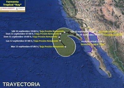 La tormenta "Kay" se aleja de la península de Baja California