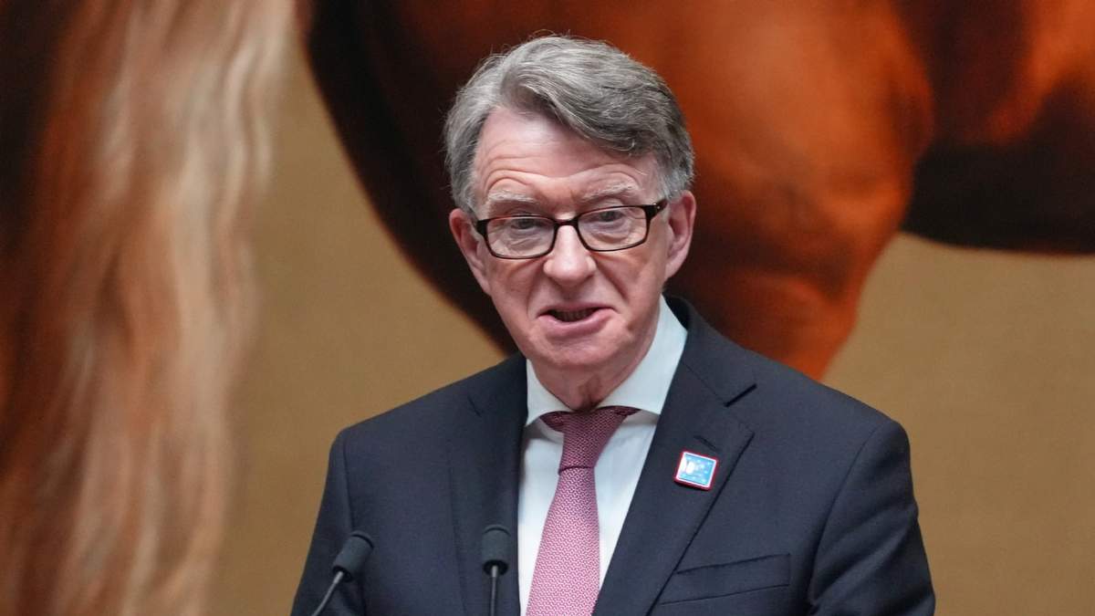 Peter Mandelson, entonces embajador británico en Estados Unidos, en un evento en Londres el 18 de junio del 2025