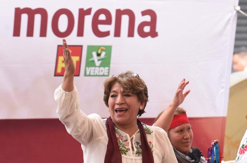 Delfina Gómez, candidata de Morena, PT y PVEM al gobierno del Edomex, en un acto de campaña en Ocoyoacac