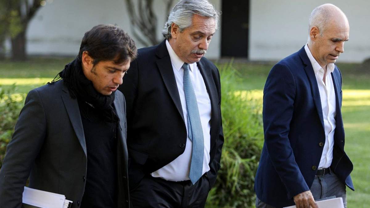 Axel Kicillof, Alberto Fernández y Horario Rodríguez Larreta. Fuente: (Twitter)