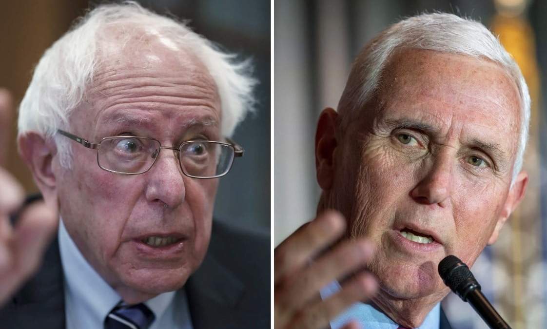 La combinación de fotos muestra al senador independiente Bernie Sanders, izquierda, y el exvicepresidente Mike Pence