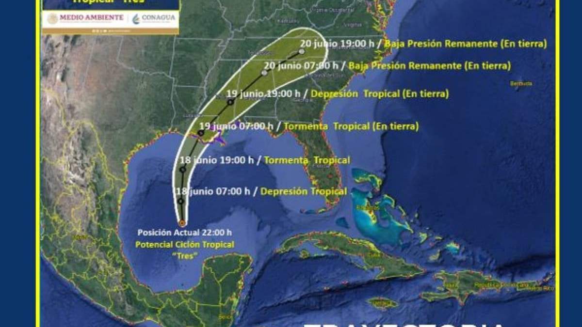 La trayectoria del probable ciclón
