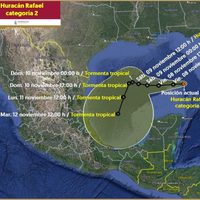 Huracán Rafael categoría 2 avanza en el Golfo de México con esta trayectoria