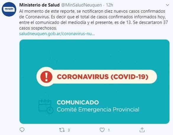 Tuit oficial:13 casos ayer 10/06