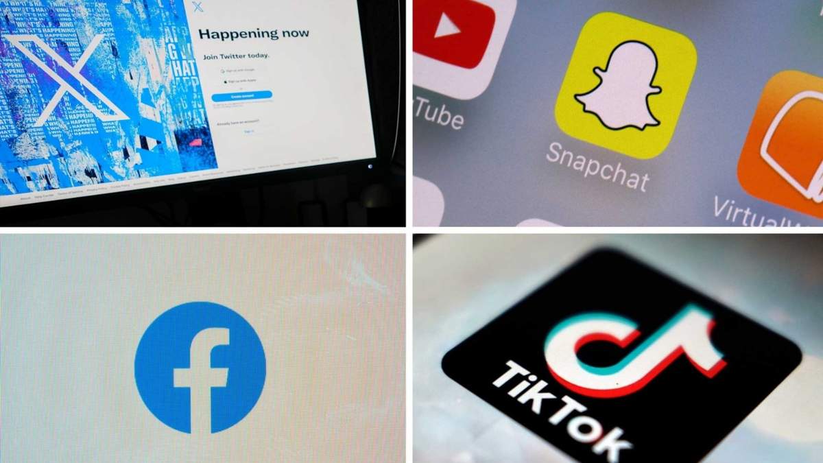 Logos de X (antes Twitter) Snapchat, Facebook y TikTok