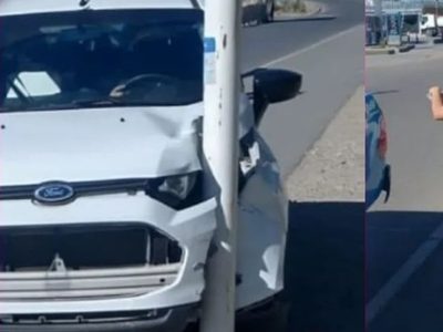 Un conductor alcoholizado estrelló su camioneta contra un poste de luz