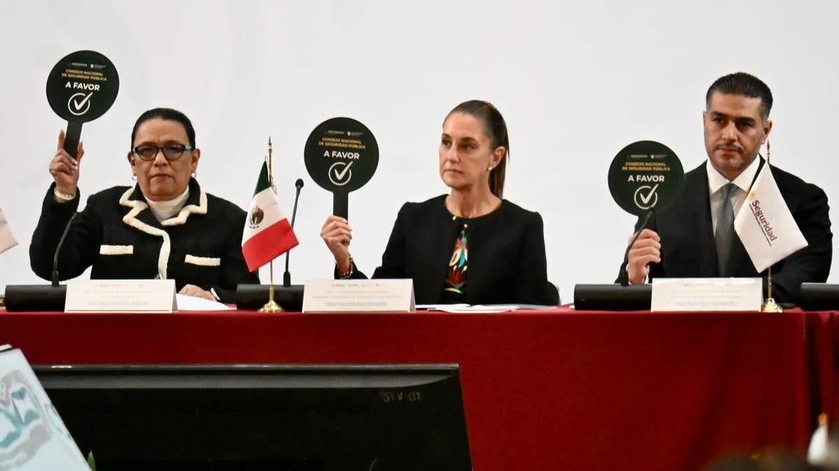 Rosa Icela Rodríguez, la presidenta Claudia Sheinbaum y Omar García Harfuch