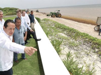 Gobernador quintanarroense anuncia la instalación de vallas contra el sargazo