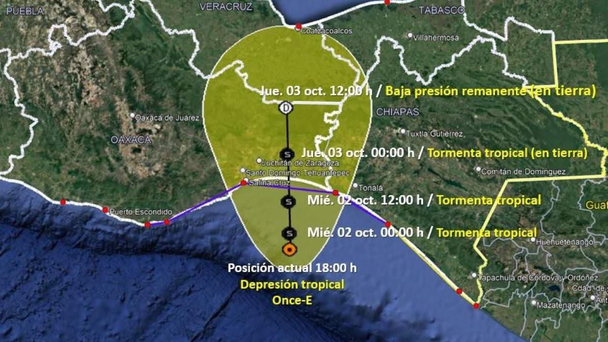 Trayectoria de la depresión tropical Once-E