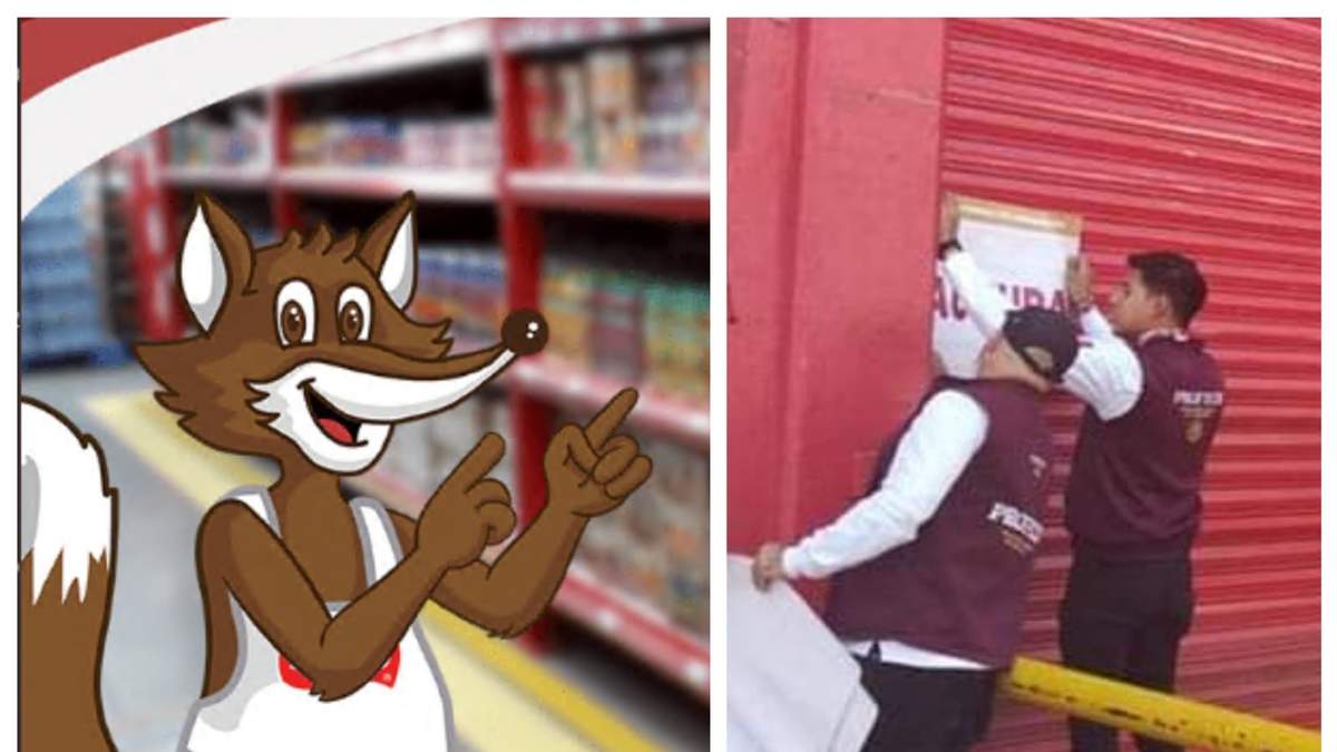 En la imagen, empleados de la Profeco colocando sellos de clausura a una tienda "Zorro Abarrotero"