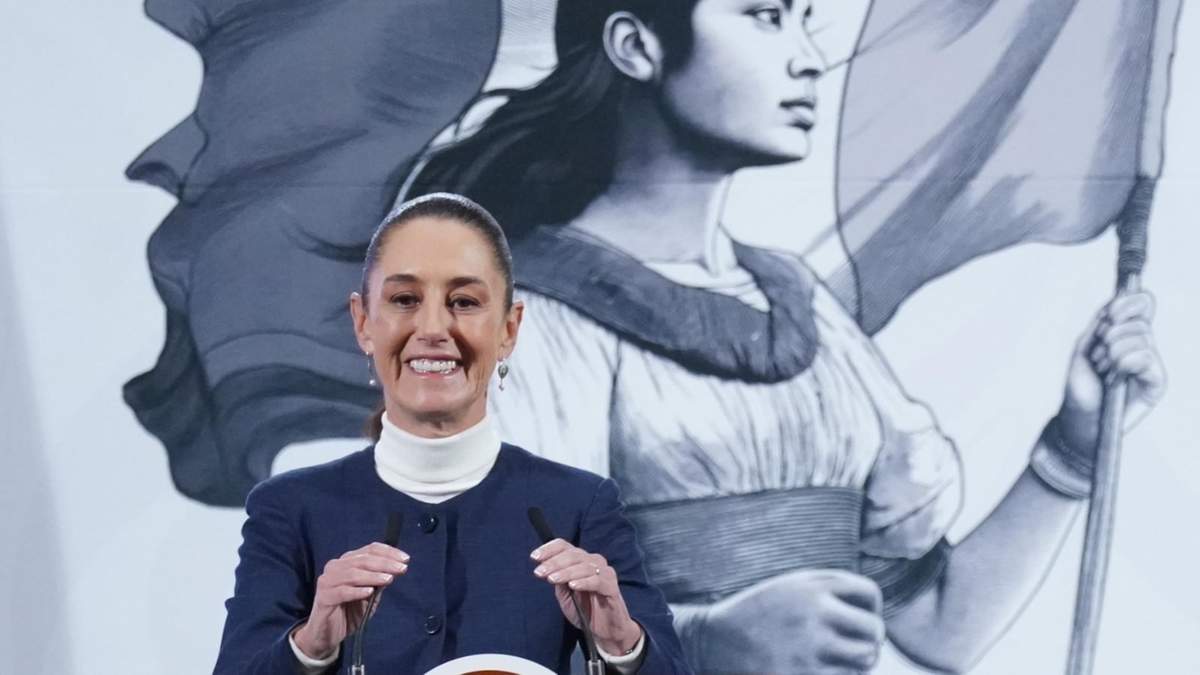 La presidenta Claudia Sheinbaum en la mañanera del 3 de febrero al anunciar pausa para aranceles de Trump