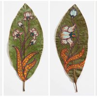 Arte en miniatura: hojas secas bordadas con coloridos diseños