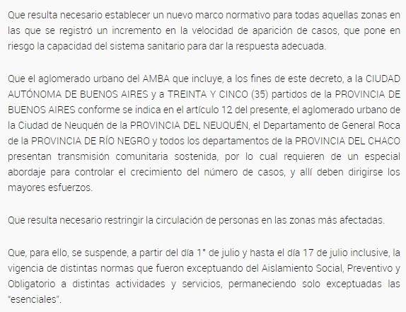 Un extracto del decreto de Nación
