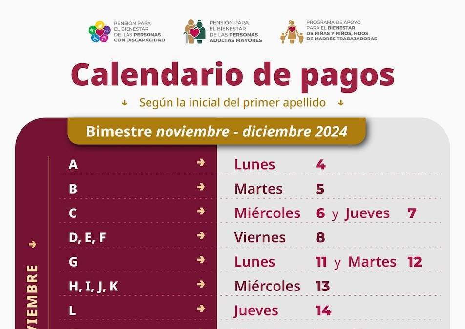 Calendario de pagos de las pensiones de adultos mayores
