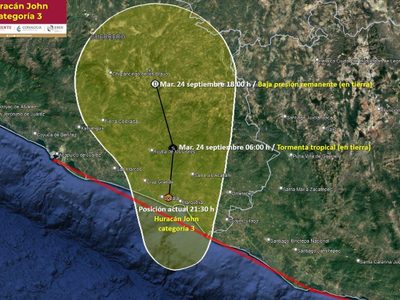 Huracán John de categoría 3 ya tocó tierra en México