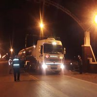En Las Lajas también instalaron un arco de desinfección de vehículos