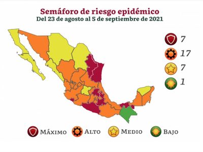 Así quedó el semáforo del 23 de agosto al 5 de septiembre: 7 estados en rojo y 17 en naranja