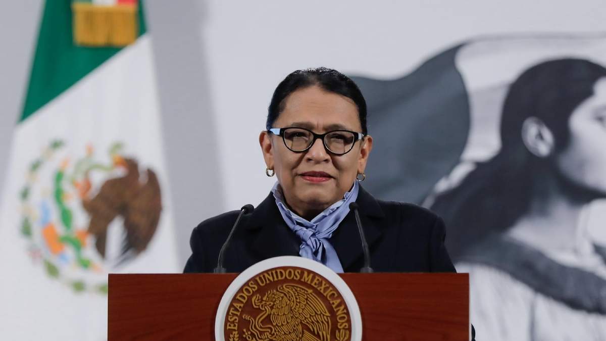 La secretaria de Gobernación, Rosa Icela Rodríguez, en la conferencia matutina de este lunes 16 de junio de 2025