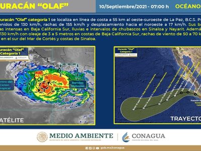 Olaf tocó tierra en BC Sur como categoría 2 y avanza hacia el noreste ya como categoría 1