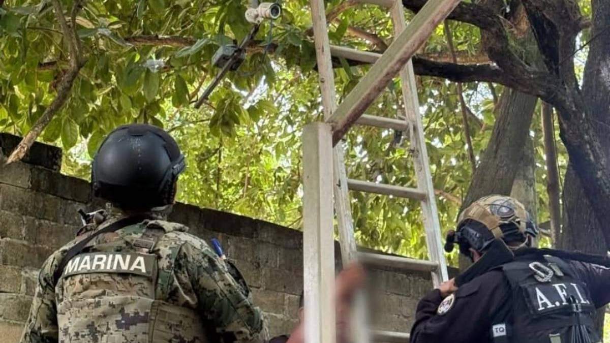 Elementos de AFI y la Mariana desmantelan una cámara de vigilancia usada por la delincuencia organizada en San Juan Cacahuatepec, Oaxaca