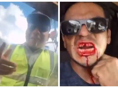 Agente de la Guardia Nacional golpea a trailero por negarse a darle dinero (Video)