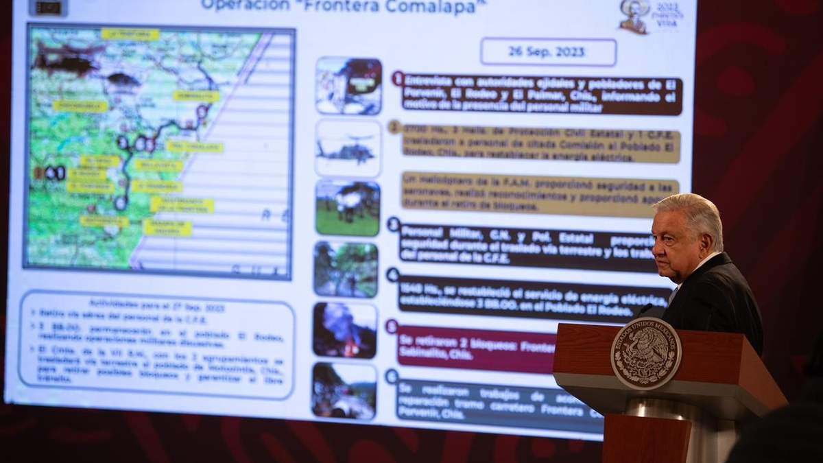El presidente habla sobre las acciones en Frontera Comalapa durante la mañanera del 27 de septiembre de 2023