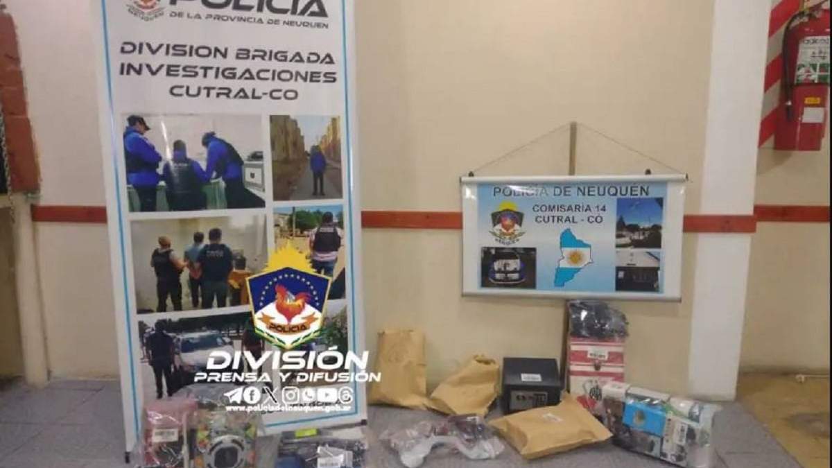 La policía secuestró los elementos robados en un comercio de Cutral Co. Fuente: (Policía de Neuquén)