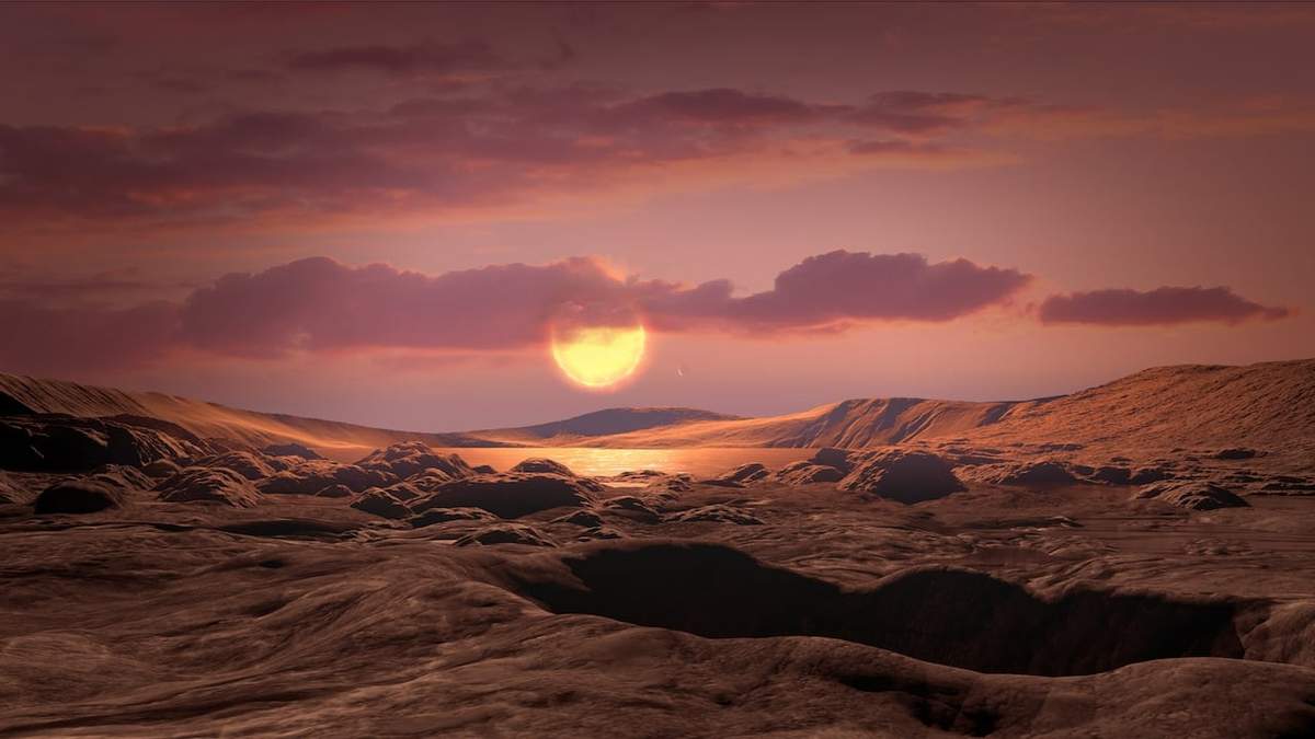 Concepción artística de un exoplaneta rocoso de masa terrestre como Wolf 1069 b en órbita alrededor de una estrella enana roja