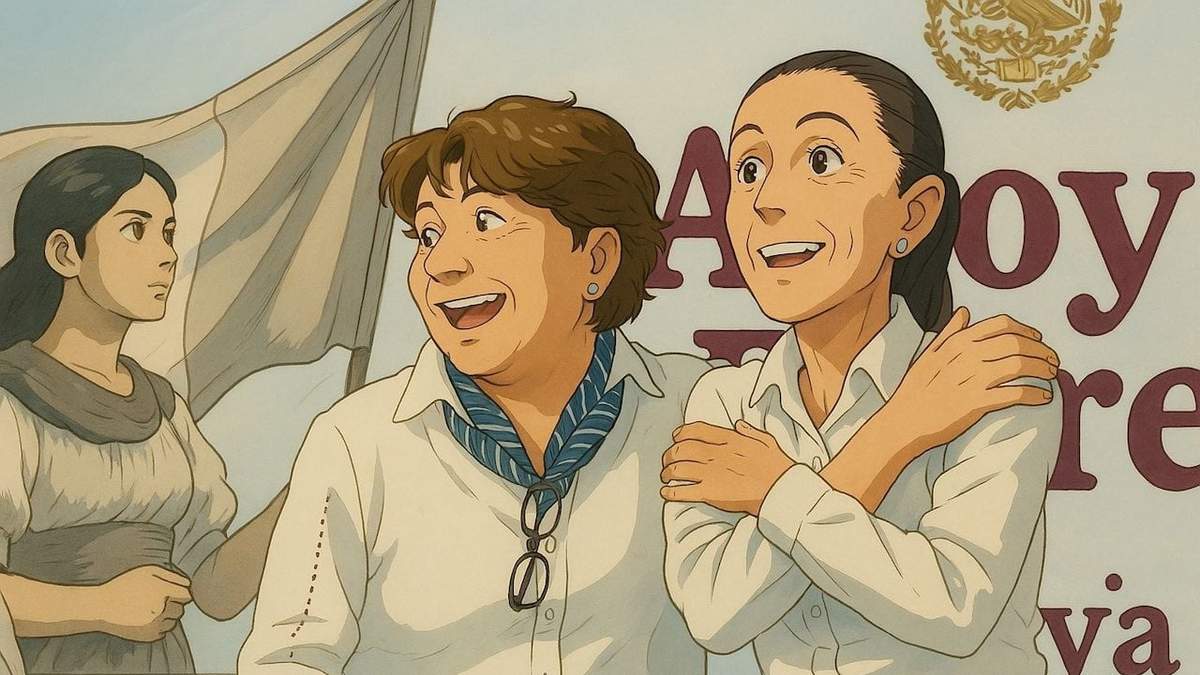 Delfina Gómez y la presidenta Sheinbaum al estilo Ghibli
