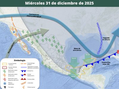 Masa de aire ártico del frente frío 25 congelará el fin de año; así lloverá de lunes a jueves