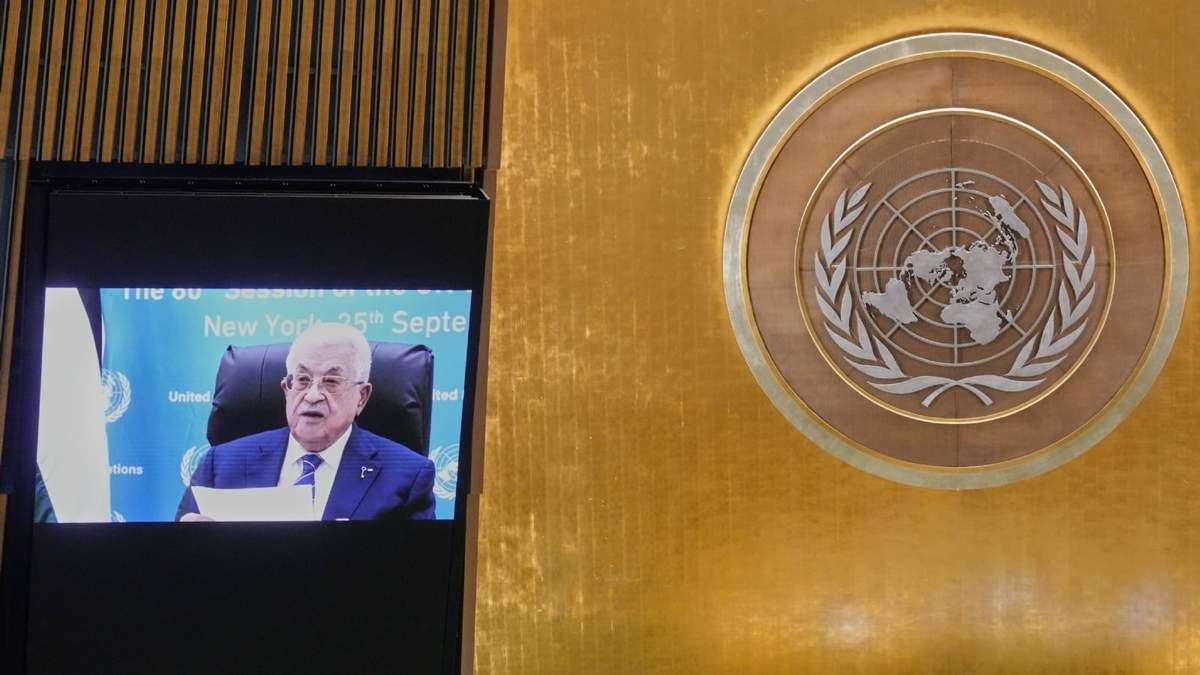 El presidente palestino Mahmud Abás aparece por video en la Asamblea General de las Naciones Unidas el 25 de septiembre del 2025