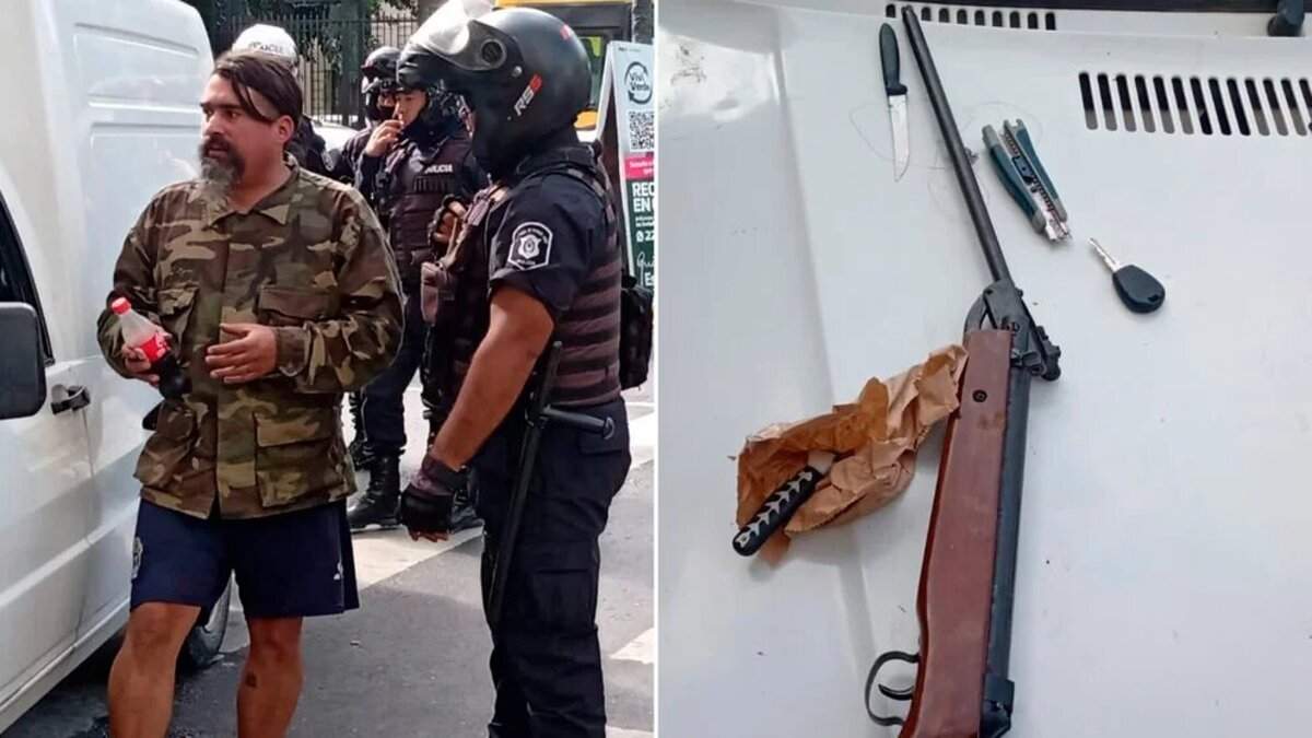 El detenido y el rifle con el que quería "matar a Cristina Kirchner". Fuente: (Twitter)
